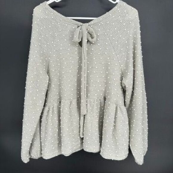 Blu Pepper Top Peplum Textured Long Sleeve Knit Gray Keyhole Peasant Boho Medium - Picture 1 of 9
